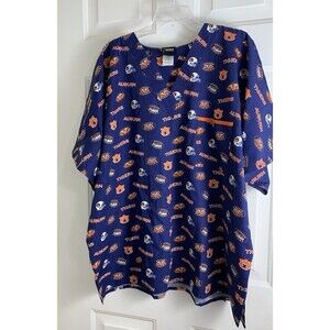 Scrub Dudz Auburn Tigers Shirt Top Size 2X Pocket Football Theme